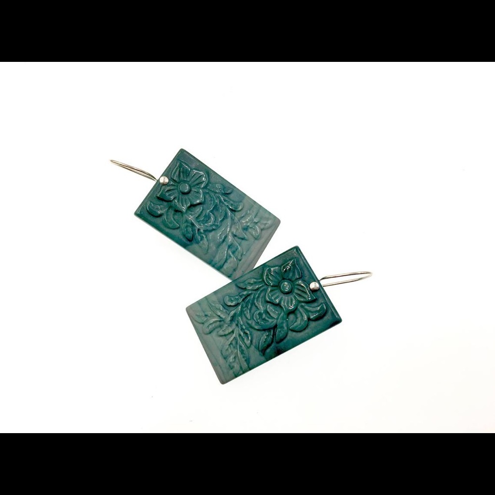 Handmade Carved Wave Jasper Gemstone Earrings